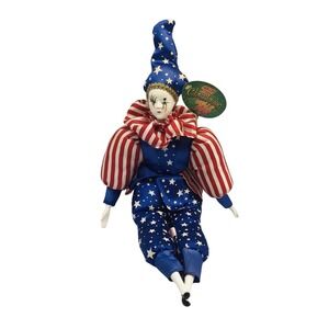 VTG Sugar Loaf Classiques Clown Jester Patriotic USA Harlequin Doll W/ Tag 18.5"